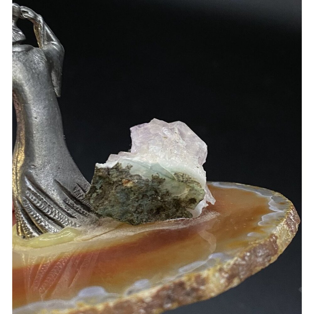 Pewter Wizard Mounted on a Sliced Geode Agate Figurine Crystal Ball - Picture 5 of 12